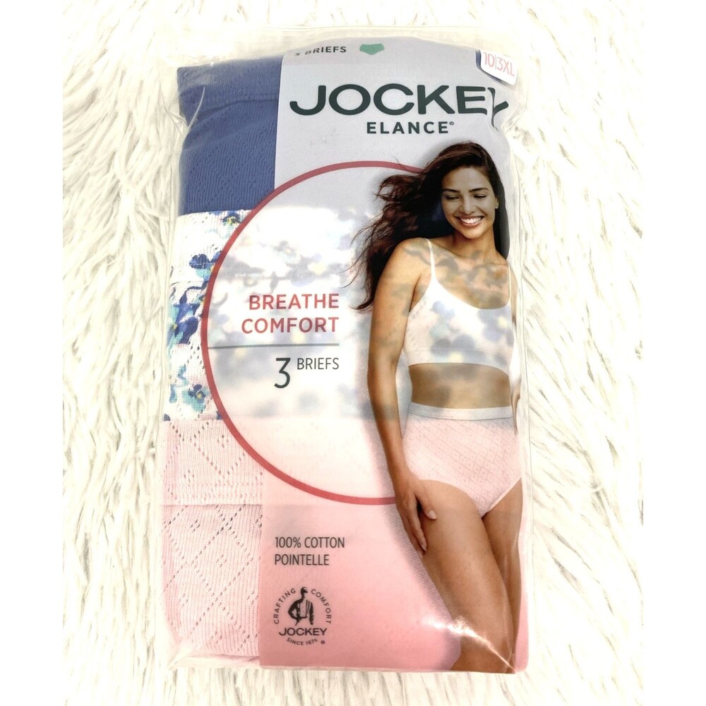 Jockey Briefs Underwear 100% Cotton Pointelle Blue Floral Pink 3 Pack Comfort